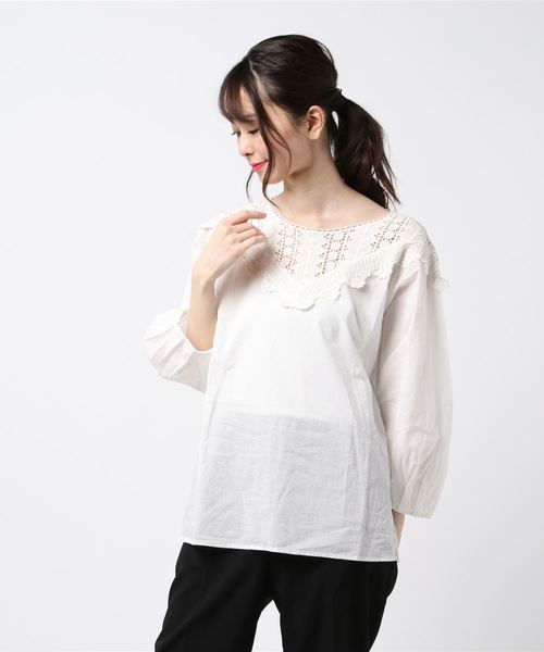 Moname(モナーム)の「Moname レース ブラウス/41182262(シャツ/ブラウス・レディース・ブラック/オフホワイト/マスタード・S)」の1枚目の写真