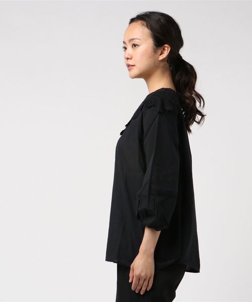 Moname(モナーム)の「Moname レース ブラウス/41182262(シャツ/ブラウス・レディース・ブラック/オフホワイト/マスタード・S)」の4枚目の写真