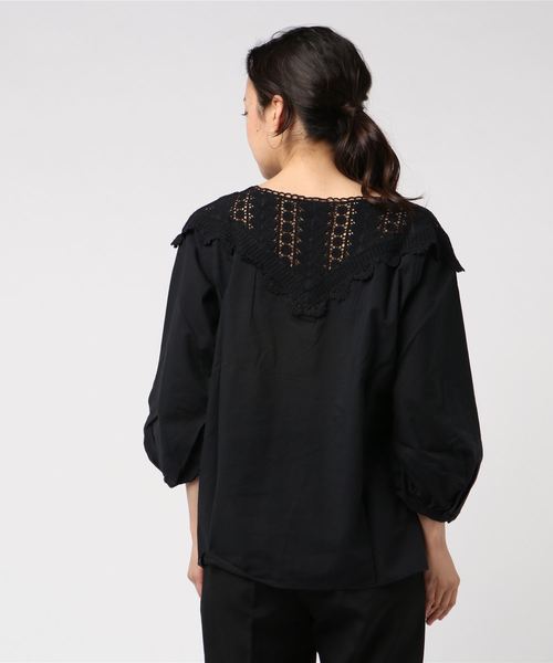 Moname(モナーム)の「Moname レース ブラウス/41182262(シャツ/ブラウス・レディース・ブラック/オフホワイト/マスタード・S)」の5枚目の写真
