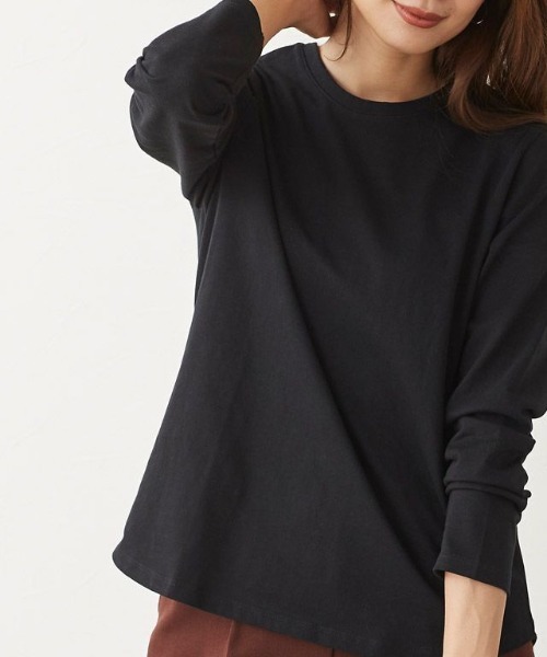Pierrot（ピエロ）の「選べる綿100％ロングTシャツ（Tシャツ/カットソー・レディース・ブラック/オフホワイト/ホワイト×ブラック/ホワイト系その他/ブラック系その他/グレー系その他/ブラウン系その他/ベージュ系その他/チャコール/ホワイト系その他2/ホワイト系その他3/ホワイト系その他4/ブラウン系その他2/ベージュ系その他2・M/L）」の8枚目の写真