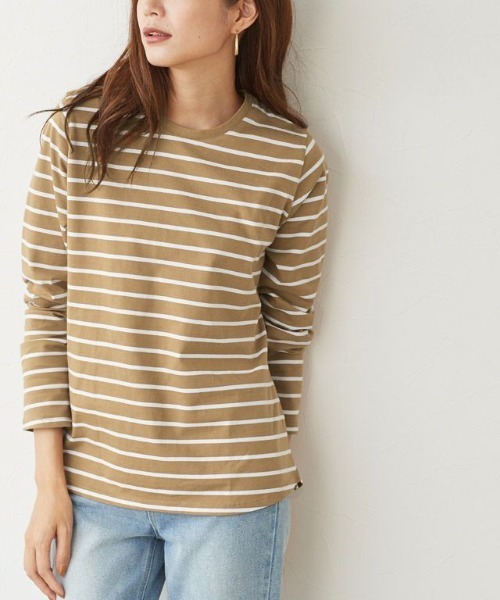 Pierrot（ピエロ）の「選べる綿100％ロングTシャツ（Tシャツ/カットソー・レディース・ブラック/オフホワイト/ホワイト×ブラック/ホワイト系その他/ブラック系その他/グレー系その他/ブラウン系その他/ベージュ系その他/チャコール/ホワイト系その他2/ホワイト系その他3/ホワイト系その他4/ブラウン系その他2/ベージュ系その他2・M/L）」の14枚目の写真