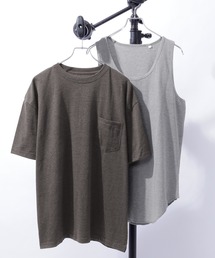 MONO-MART | サーマルレイヤード オーバーサイズ 半袖Tシャツ&タンクトップ アンサンブル くすみカラー(タンクトップ)