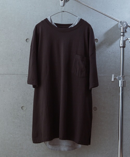 MONO-MART（モノマート）の「レイヤード オーバーサイズ 半袖Tシャツ タンクトップ(アンサンブル) 半袖カットソー+ワッフルタンクトップ 2枚セット（タンクトップ・メンズ・ホワイト/ブラック/ブラウン/ベージュ/オリーブ/チャコール・S/M/L）」の7枚目の写真