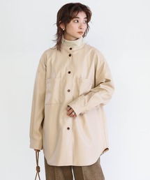 select MOCA | 2020 A/W フェイクレザーシャツジャケット/スタンドカラーマットレザーライクシャツJK(シャツ/ブラウス)