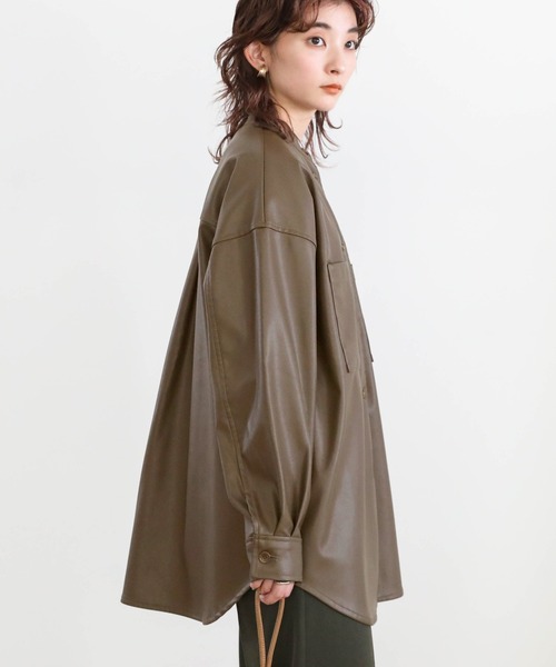 select MOCA（セレクトモカ）の「2020 A/W フェイクレザーシャツジャケット/スタンドカラーマットレザーライクシャツJK（シャツ/ブラウス・レディース・ブラック/カーキ/ライトベージュ・FREE）」の17枚目の写真