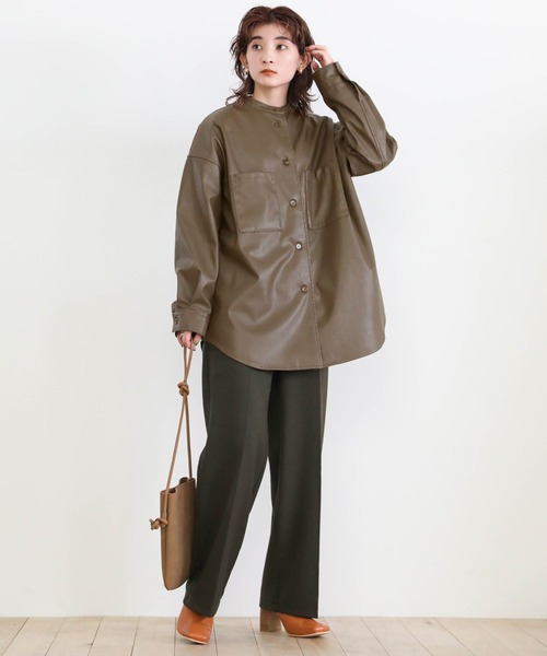 select MOCA（セレクトモカ）の「2020 A/W フェイクレザーシャツジャケット/スタンドカラーマットレザーライクシャツJK（シャツ/ブラウス・レディース・ブラック/カーキ/ライトベージュ・FREE）」の16枚目の写真