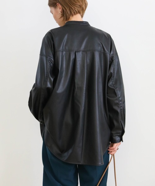 select MOCA（セレクトモカ）の「2020 A/W フェイクレザーシャツジャケット/スタンドカラーマットレザーライクシャツJK（シャツ/ブラウス・レディース・ブラック/カーキ/ライトベージュ・FREE）」の11枚目の写真