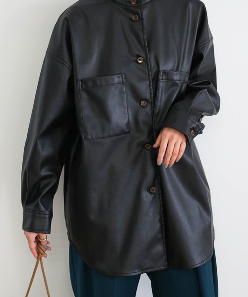 【美品】SANTACROCE レザーシャツ　黒 美品】SANTACROCE レザーシャツ 黒 SANTACROCE レザーシャツ黒