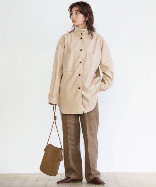 2020 A/W フェイクレザーシャツジャケット/スタンドカラーマットレザー