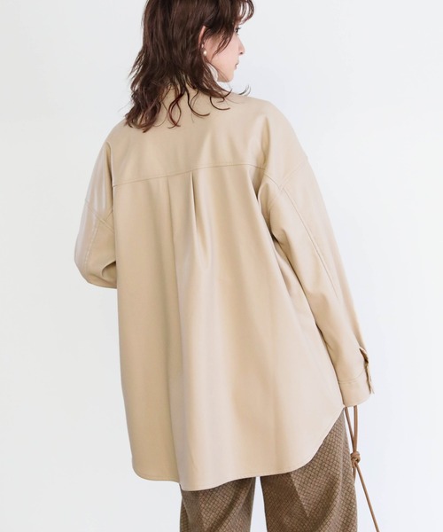 2020 A/W フェイクレザーシャツジャケット/スタンドカラーマット