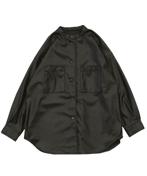 select MOCA（セレクトモカ）の「2020 A/W フェイクレザーシャツジャケット/スタンドカラーマットレザーライクシャツJK（シャツ/ブラウス・レディース・ブラック/カーキ/ライトベージュ・FREE）」の21枚目の写真