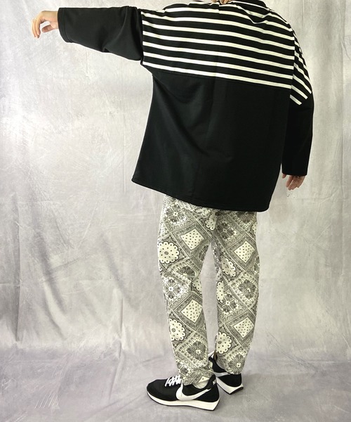 Beno(ビーノ)の「ミニ裏毛 / バックショルダー ボーダー スイッチ 裾スピンドル ビッグシルエット ロンT(Tシャツ/カットソー・メンズ・ブラック/ベージュ/オフホワイト/カーキ・FREE)」の12枚目の写真