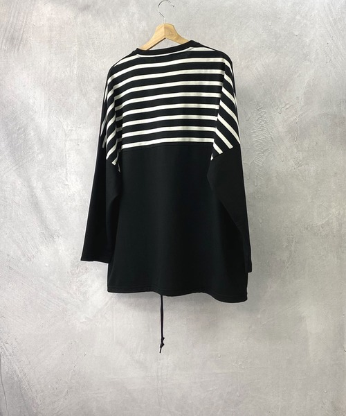 Beno(ビーノ)の「ミニ裏毛 / バックショルダー ボーダー スイッチ 裾スピンドル ビッグシルエット ロンT(Tシャツ/カットソー・メンズ・ブラック/ベージュ/オフホワイト/カーキ・FREE)」の21枚目の写真