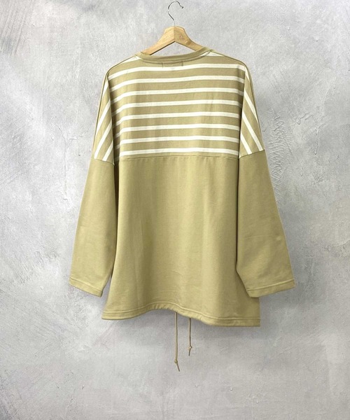 Beno(ビーノ)の「ミニ裏毛 / バックショルダー ボーダー スイッチ 裾スピンドル ビッグシルエット ロンT(Tシャツ/カットソー・メンズ・ブラック/ベージュ/オフホワイト/カーキ・FREE)」の22枚目の写真