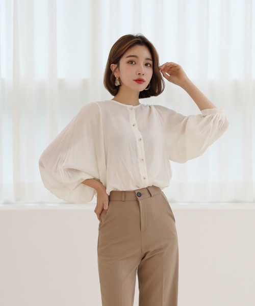セール シアー素材 ラウンドネック バルーン袖 ブラウス Tシャツ カットソー By Muni R バイ ムニール のファッション通販 Zozotown