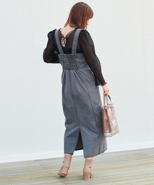 one after another NICE CLAUP（ワンアフターアナザーナイスクラップ）の「タイトデニムジャンパースカート（ジャンパースカート・レディース・アイボリー/グレー/オレンジ・FREE）」の8枚目の写真