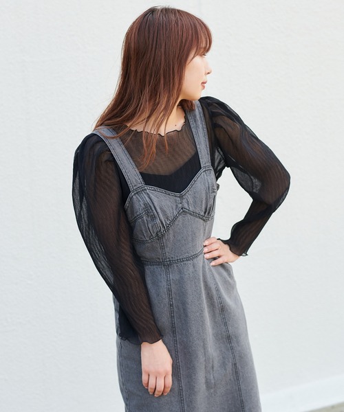 one after another NICE CLAUP（ワンアフターアナザーナイスクラップ）の「タイトデニムジャンパースカート（ジャンパースカート・レディース・アイボリー/グレー/オレンジ・FREE）」の9枚目の写真