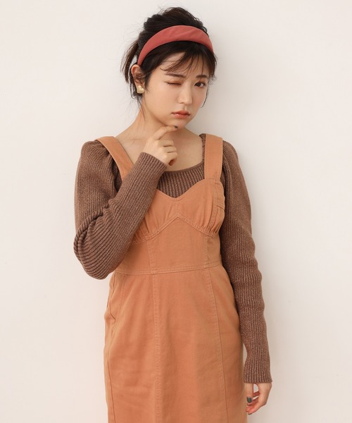 one after another NICE CLAUP（ワンアフターアナザーナイスクラップ）の「タイトデニムジャンパースカート（ジャンパースカート・レディース・アイボリー/グレー/オレンジ・FREE）」の15枚目の写真