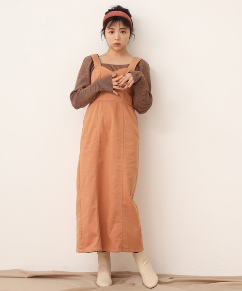 one after another NICE CLAUP（ワンアフターアナザーナイスクラップ）の「タイトデニムジャンパースカート（ジャンパースカート・レディース・アイボリー/グレー/オレンジ・FREE）」の19枚目の写真