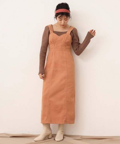 one after another NICE CLAUP（ワンアフターアナザーナイスクラップ）の「タイトデニムジャンパースカート（ジャンパースカート・レディース・アイボリー/グレー/オレンジ・FREE）」の18枚目の写真