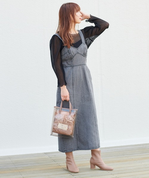 one after another NICE CLAUP（ワンアフターアナザーナイスクラップ）の「タイトデニムジャンパースカート（ジャンパースカート・レディース・アイボリー/グレー/オレンジ・FREE）」の10枚目の写真