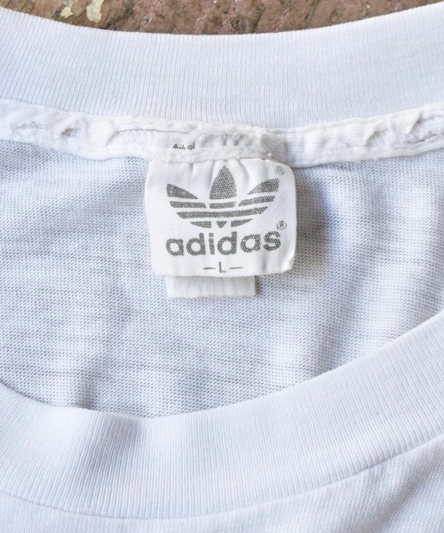 ヴィンテージ adidas ラインプリントTシャツ 古着 70s USA製 adidas トレフォイル BIG ロゴ 100％コットン
