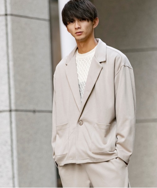 Beno（ビーノ）の「TCポンチジャージ / ワイドシルエット リラクシング カット テーラードジャケット（テーラードジャケット・メンズ・グレイッシュベージュ/ライトカーキ/ブラウン/ネイビー/ブラック・L/S/M）」の4枚目の写真