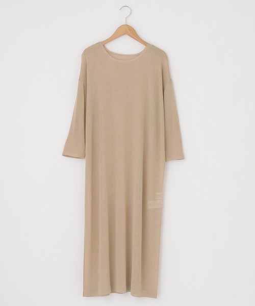Chaco closet(チャコ クローゼット)の「オーバーサイズ シアーニット スリット入りロングワンピース チュニック(ワンピース・レディース・ブラック/ベージュ/オレンジ/ラベンダー/グリーン系その他/ブルー系その他・FREE)」の7枚目の写真