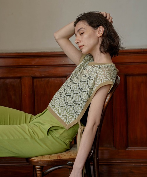 select MOCA（セレクトモカ）の「2021 SS レースパターンサイドリボンベスト（サイドリボンショート丈ベスト）（ベスト・レディース・ベージュ/ブラウン/イエロー・FREE）」の5枚目の写真