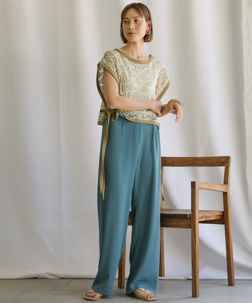 select MOCA（セレクトモカ）の「2021 SS レースパターンサイドリボンベスト（サイドリボンショート丈ベスト）（ベスト・レディース・ベージュ/ブラウン/イエロー・FREE）」の8枚目の写真