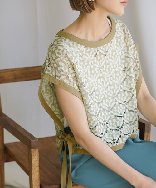 select MOCA（セレクトモカ）の「2021 SS レースパターンサイドリボンベスト（サイドリボンショート丈ベスト）（ベスト・レディース・ベージュ/ブラウン/イエロー・FREE）」の9枚目の写真