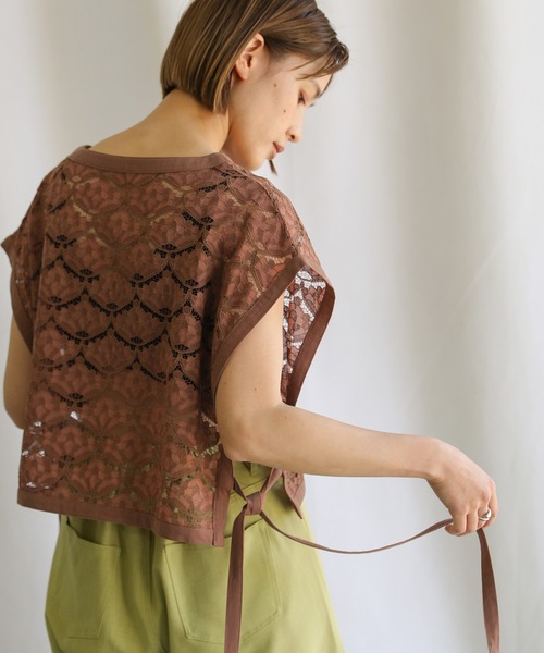 select MOCA（セレクトモカ）の「2021 SS レースパターンサイドリボンベスト（サイドリボンショート丈ベスト）（ベスト・レディース・ベージュ/ブラウン/イエロー・FREE）」の16枚目の写真