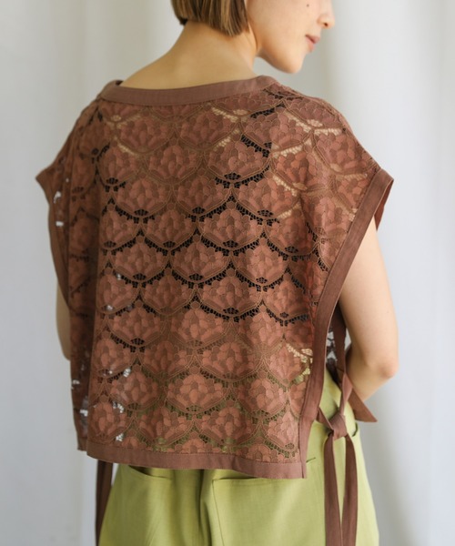 select MOCA（セレクトモカ）の「2021 SS レースパターンサイドリボンベスト（サイドリボンショート丈ベスト）（ベスト・レディース・ベージュ/ブラウン/イエロー・FREE）」の18枚目の写真