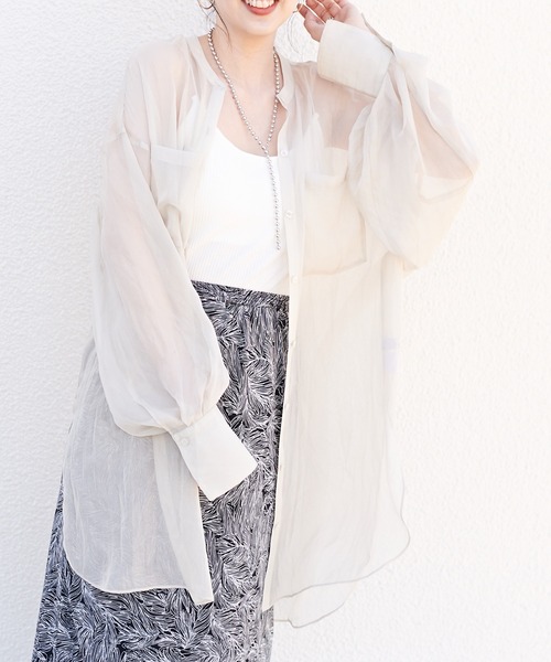 DISCOAT（ディスコート）の「ラメシアーバンドカラーシャツ（シャツ/ブラウス・レディース・ホワイト系その他/グレー/ミント・FREE）」の2枚目の写真