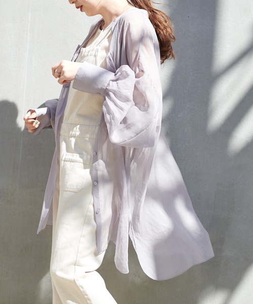 DISCOAT（ディスコート）の「ラメシアーバンドカラーシャツ（シャツ/ブラウス・レディース・ホワイト系その他/グレー/ミント・FREE）」の3枚目の写真