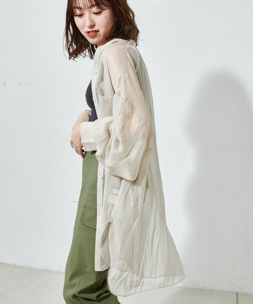 DISCOAT（ディスコート）の「ラメシアーバンドカラーシャツ（シャツ/ブラウス・レディース・ホワイト系その他/グレー/ミント・FREE）」の9枚目の写真