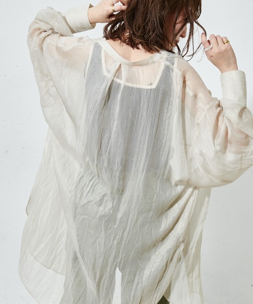 DISCOAT（ディスコート）の「ラメシアーバンドカラーシャツ（シャツ/ブラウス・レディース・ホワイト系その他/グレー/ミント・FREE）」の10枚目の写真