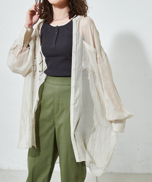 DISCOAT（ディスコート）の「ラメシアーバンドカラーシャツ（シャツ/ブラウス・レディース・ホワイト系その他/グレー/ミント・FREE）」の8枚目の写真