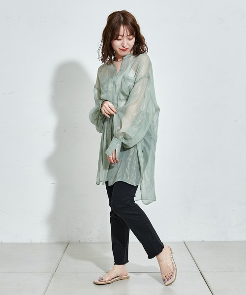 DISCOAT（ディスコート）の「ラメシアーバンドカラーシャツ（シャツ/ブラウス・レディース・ホワイト系その他/グレー/ミント・FREE）」の17枚目の写真