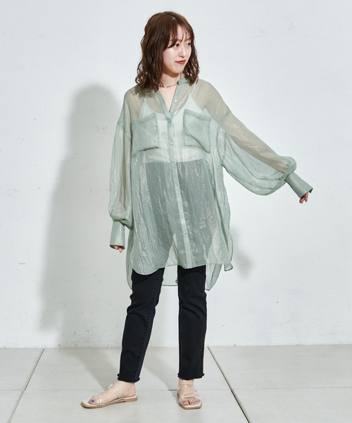DISCOAT（ディスコート）の「ラメシアーバンドカラーシャツ（シャツ/ブラウス・レディース・ホワイト系その他/グレー/ミント・FREE）」の16枚目の写真
