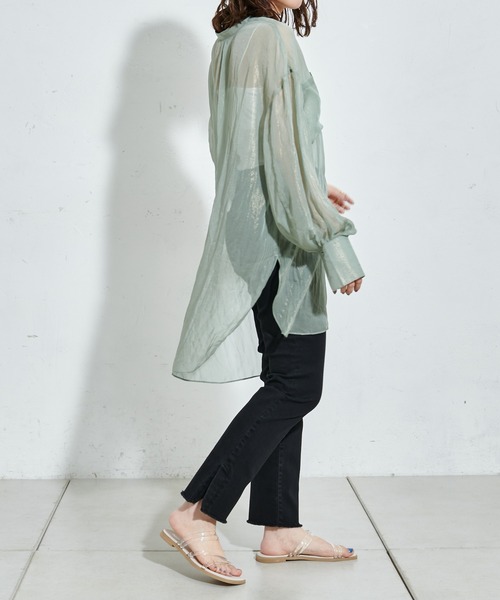 DISCOAT（ディスコート）の「ラメシアーバンドカラーシャツ（シャツ/ブラウス・レディース・ホワイト系その他/グレー/ミント・FREE）」の18枚目の写真