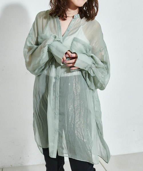 DISCOAT（ディスコート）の「ラメシアーバンドカラーシャツ（シャツ/ブラウス・レディース・ホワイト系その他/グレー/ミント・FREE）」の20枚目の写真