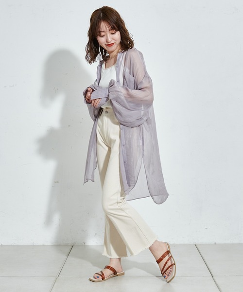 DISCOAT（ディスコート）の「ラメシアーバンドカラーシャツ（シャツ/ブラウス・レディース・ホワイト系その他/グレー/ミント・FREE）」の12枚目の写真