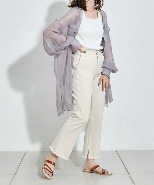 DISCOAT（ディスコート）の「ラメシアーバンドカラーシャツ（シャツ/ブラウス・レディース・ホワイト系その他/グレー/ミント・FREE）」の11枚目の写真