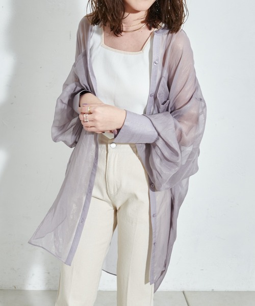 DISCOAT（ディスコート）の「ラメシアーバンドカラーシャツ（シャツ/ブラウス・レディース・ホワイト系その他/グレー/ミント・FREE）」の14枚目の写真