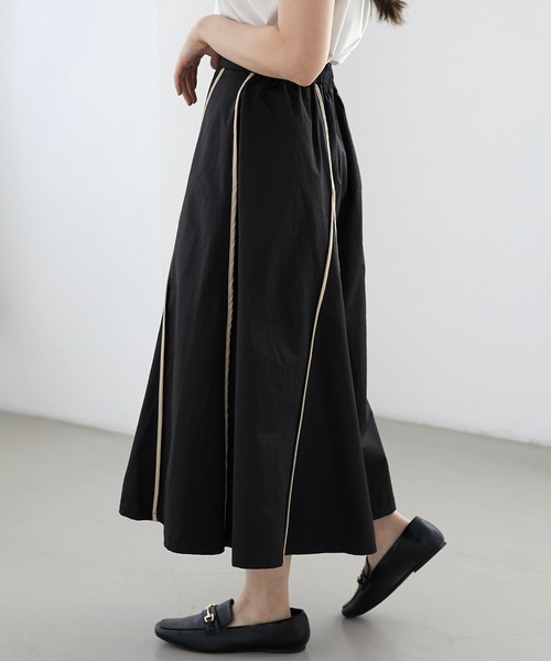 EMMA(EMMA CLOTHES)(エマ)の「【EMMA】ウェザークロスパイピングデザインフレアスカート/ロングスカート(スカート・レディース・ブラック/グリーン/ライトベージュ・FREE)」の2枚目の写真