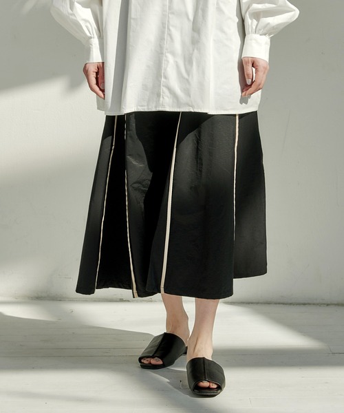 EMMA(EMMA CLOTHES)(エマ)の「【EMMA】ウェザークロスパイピングデザインフレアスカート/ロングスカート(スカート・レディース・ブラック/グリーン/ライトベージュ・FREE)」の12枚目の写真