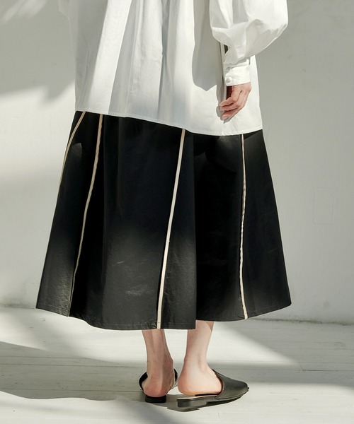 EMMA(EMMA CLOTHES)(エマ)の「【EMMA】ウェザークロスパイピングデザインフレアスカート/ロングスカート(スカート・レディース・ブラック/グリーン/ライトベージュ・FREE)」の16枚目の写真