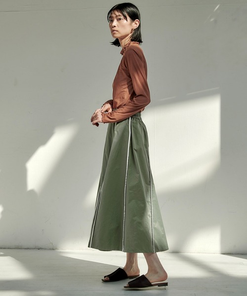 EMMA(EMMA CLOTHES)(エマ)の「【EMMA】ウェザークロスパイピングデザインフレアスカート/ロングスカート(スカート・レディース・ブラック/グリーン/ライトベージュ・FREE)」の18枚目の写真