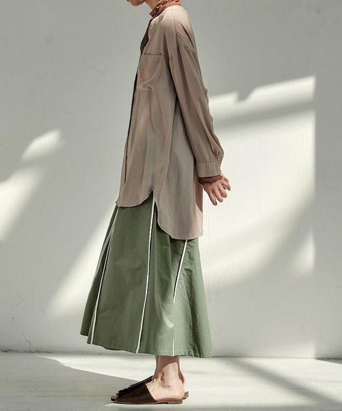 EMMA(EMMA CLOTHES)(エマ)の「【EMMA】ウェザークロスパイピングデザインフレアスカート/ロングスカート(スカート・レディース・ブラック/グリーン/ライトベージュ・FREE)」の6枚目の写真